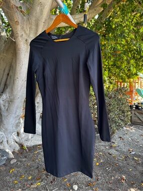 Bebe Black Long Sleeve Bodycon Mini Dress Size M Made in USA Y2K Cocktail